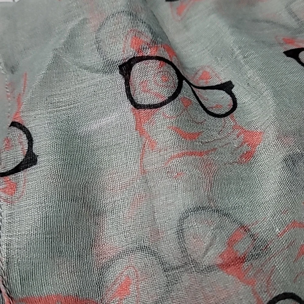Woman's Joy‎ Susan Grey Gauze Cat with Glasses Scarf 30